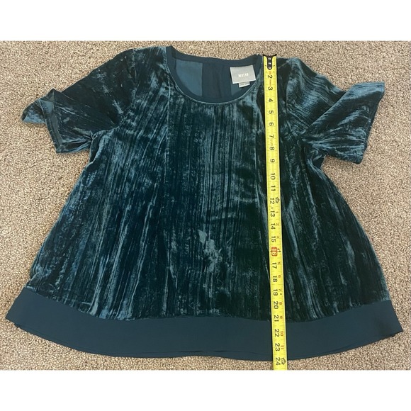 Anthropologie Maeve Green Crushed Velvet Swing Top Women's Sz Small Short Sleeve - Picture 7 of 7
